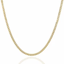 14K Yellow Gold White Pave Diamond-Cut 2.5mm Franco Chain (Hollow) 18"-26"
