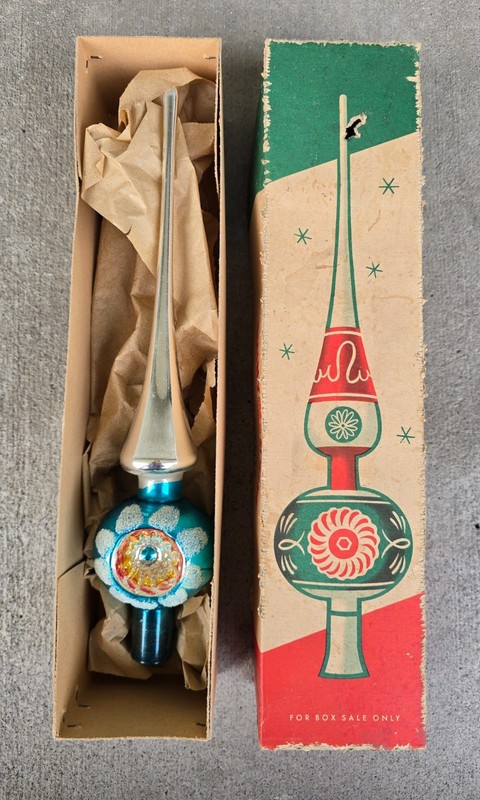 Vintage Shiny Brite Aqua Blue Silver Mercury Glass 10.5” Christmas Tree Topper 