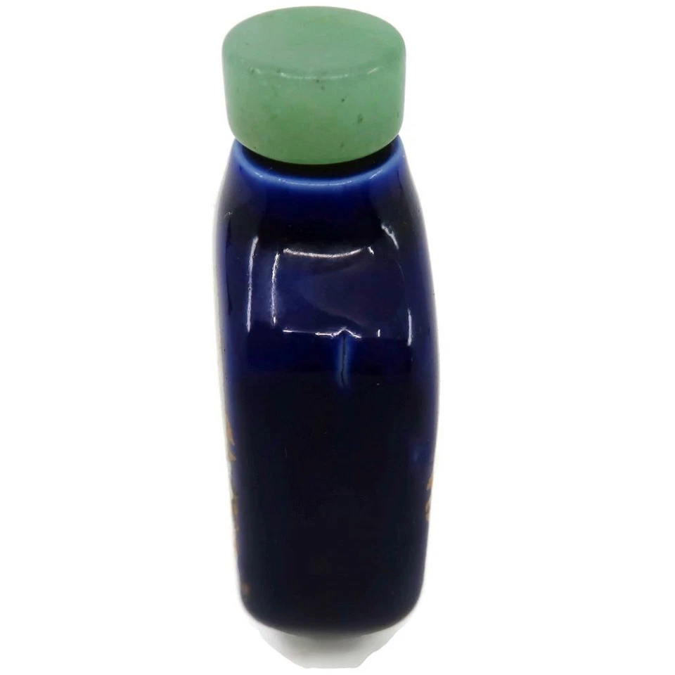 Tarro botella de tabaco vintage chino azul cobalto y dorado pájaro y floral, 2 3/4" Foto 4 de 4