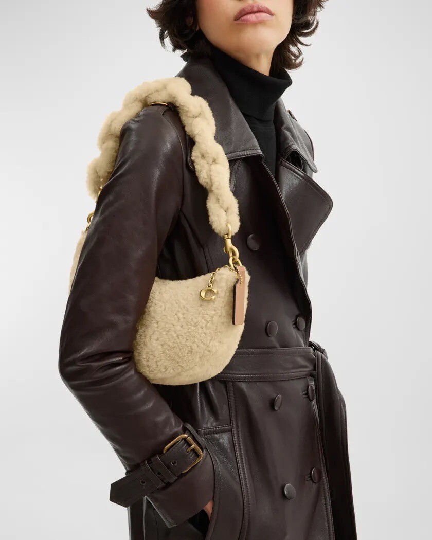 Coach Mira Shearling Crescent Shoulder Bag Beige | eBay
