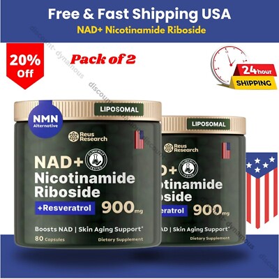 NAD+ Supplement for Anti Aging Energy Focus Booster Nicotinamide Riboside 2 Pack