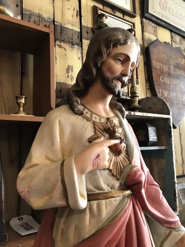 Early 20th Century Hand Painted Plaster Sacred Heart Of Jesus Figure/Statue 70cm - 第 2/17 張圖片