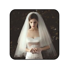 2 Tier Bridal Veil Short Wedding Veils Pearl Veil for Brides Lace Veil with C...
