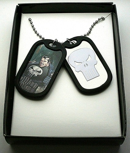 Marvel Comics Frank Castle Punisher Dual Dog Tags Necklace Pendant New NOS Box - Picture 4 of 6