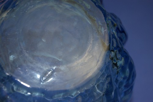 Traumhafte Vase Kugelform türkis Ingrid Glashütte runde Vase Borkendekor Vintage - Picture 5 of 5