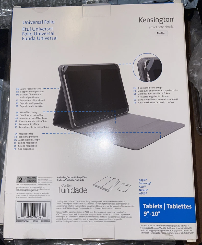 Kensington Universal Folio Case For 9" - 10" Tablet Black Brand New Sealed - Image 2 of 2