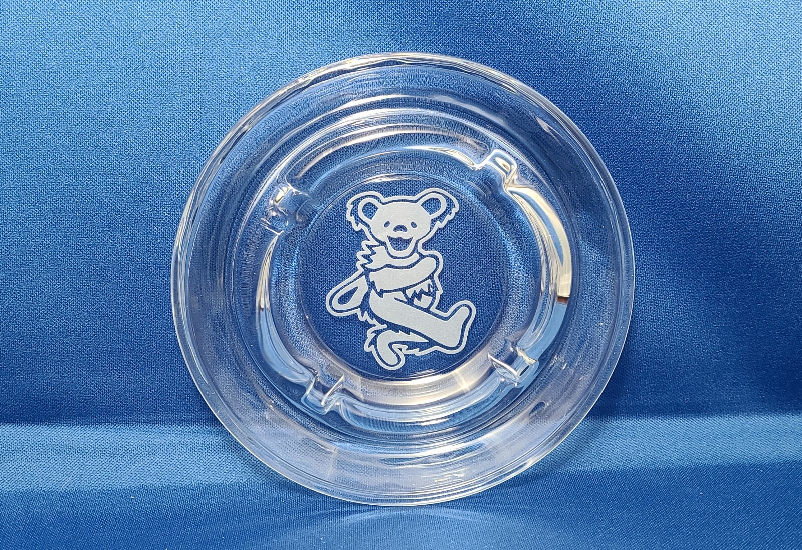 Grateful Dead Dancing Bears Sandblasted Etched 5" Round Glass Ashtray