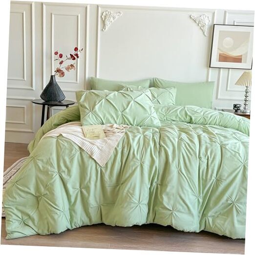 Comforter Set, 7 Pieces Bed in a Bag Pintuck Bedding Sets Queen Sage Green-image