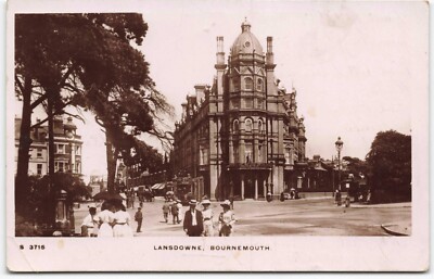 cWWI Postkarte Lansdowne Bournemouth Echtfoto animierte Menschen Straßenbahnen RPPC AA638
