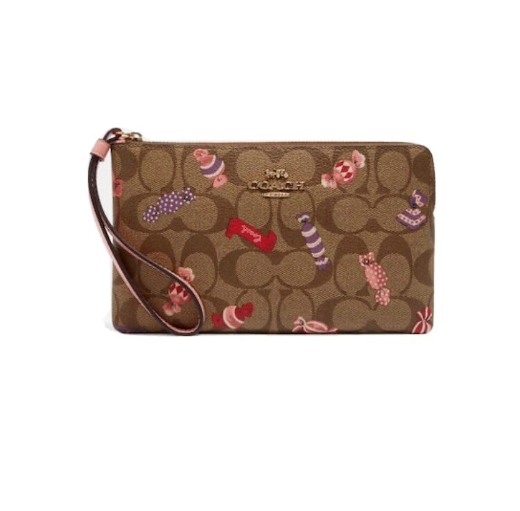 Coach Large Corner Zip Wristlet In Signature Canvas With Candy