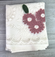 Unbranded Off White Lace Tablecloth Floral Design 96"x 62  Rounded Ends