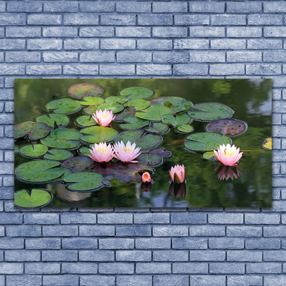 Tableau en verre acrylique 140x70 cm fleurs de lac floral pour salon