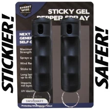 Streetwise STICKY GEL Pepper Spray - 2 Pack 1/2oz Flip Top Keychain Self Defense