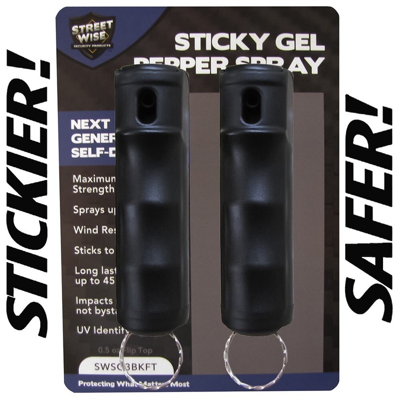 2 Pack Streetwise STICKY GEL Pepper Spray 1/2oz Flip Top Keychain Self Defense