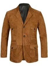 Men's Soft Caramel Brown Suede Leather Blazer Classic Look Leather Blazer Jacket