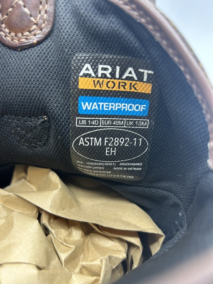 ARIAT Work Western Waterproof Brown Boots Mens Size 14D ASTM F2892-11 ...