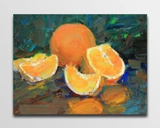 Orange still life Original painting IMPRESSIONISM Oil panel by S Chernyakovsky