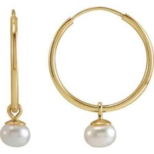 14K Yellow Gold Cultured Freshwater Pearl Huggie Earrings