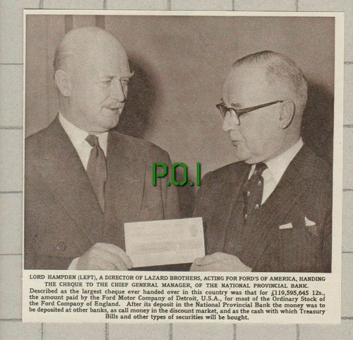 Lord Hampden Lazard Brothers Ford's Of America Ford Motors - 1961 News Clipping