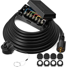 MICTUNING 8ft/16ft Trailer Cord, 7-Way Plug Inline Junction Box Wiring Harness