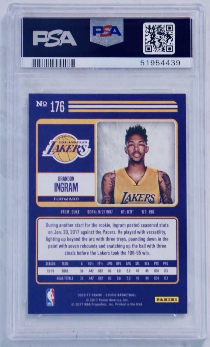 2016 Panini Studio Brandon Ingram Rookie RC #176 PSA 9 Mint