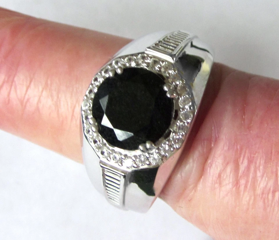Anel de jade preto natural da Califórnia / tamanho 13 / prata esterlina 925 / 5ct 8,6g - Imagem 2 de 4