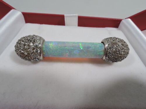 Antike Brosche Edwardian Pin Schmuck Amerikanisch Platin Diamant Pfeife Opal - Bild 1 von 5