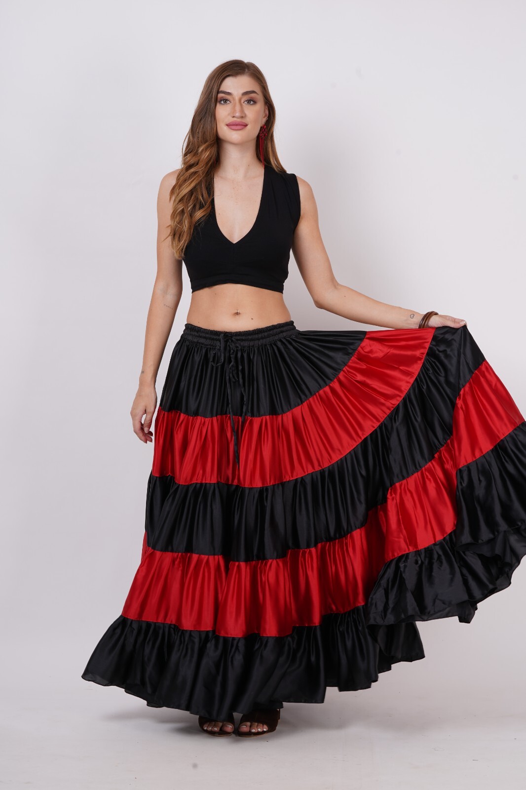 Maxi falda larga informal flamenca de tela satinada larga para mujer 25 yardas