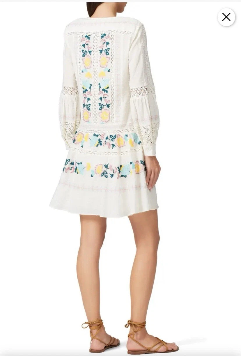 Tory Burch mini abito tunica hippie boho ricamato donna taglia large