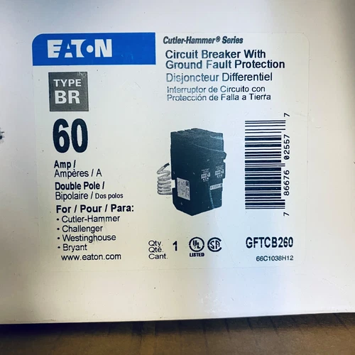 EATON GFTCB260 BREAKER 2POLE 60A 120/240V GRND FLT PROTECTION NEW READY TO SHIP