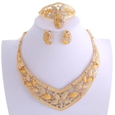 New Gold Plated Metal Necklace Bracelet Earring Set MKS283-GLD