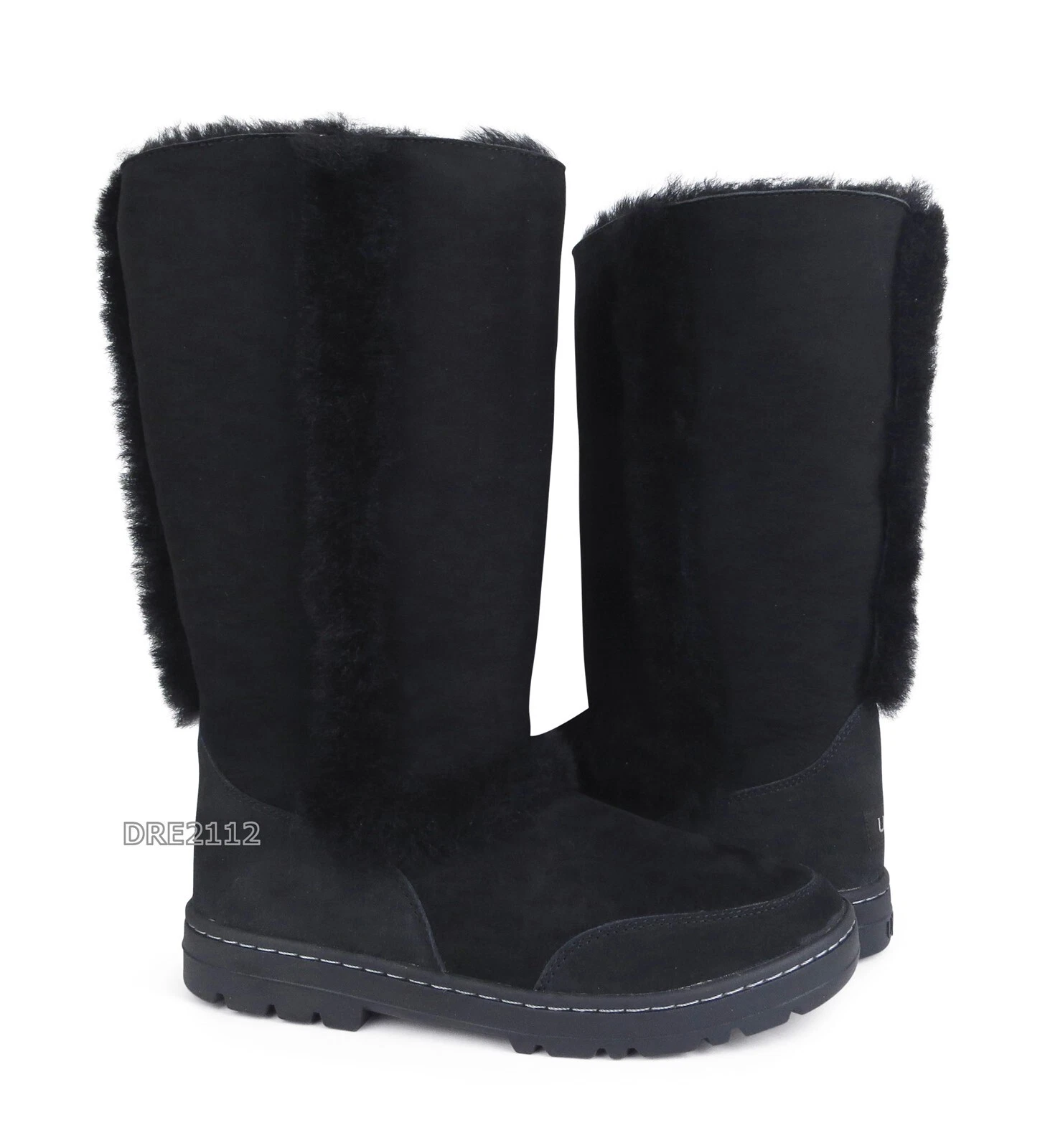 Stivali donna UGG Sundance II Revival in pelliccia scamosciata nera taglia 6 NUOVI 