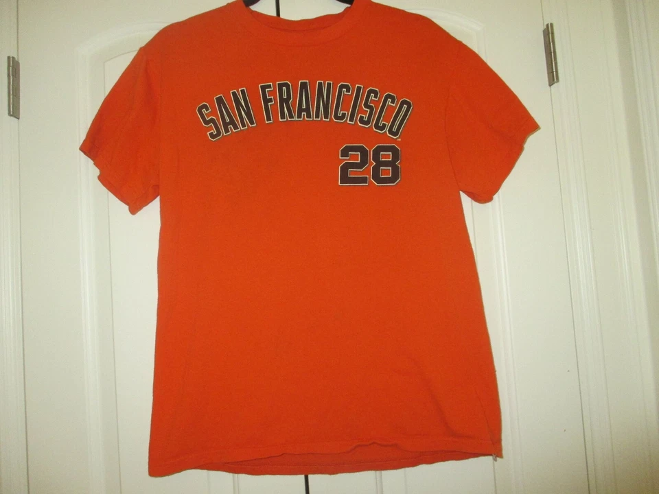 San Francisco Giants MLB Posey # 28 - Camisa para niños/jóvenes - Talla pequeña/mediana - Divertida Foto 4 de 4