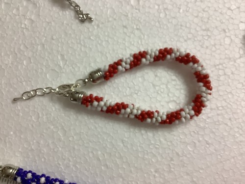 ROLL-ON KUMIHIMO PATRIOTIC Beaded Bracelet Handmade RED WHITE BLUE FLAG - Picture 5 of 6