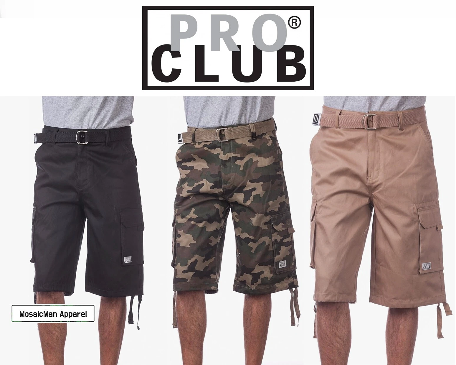 Pro Club Men's Cotton Twill Camo Cargo Shorts with Belt Regular Big Tall w/ belt
Opens in a new wind