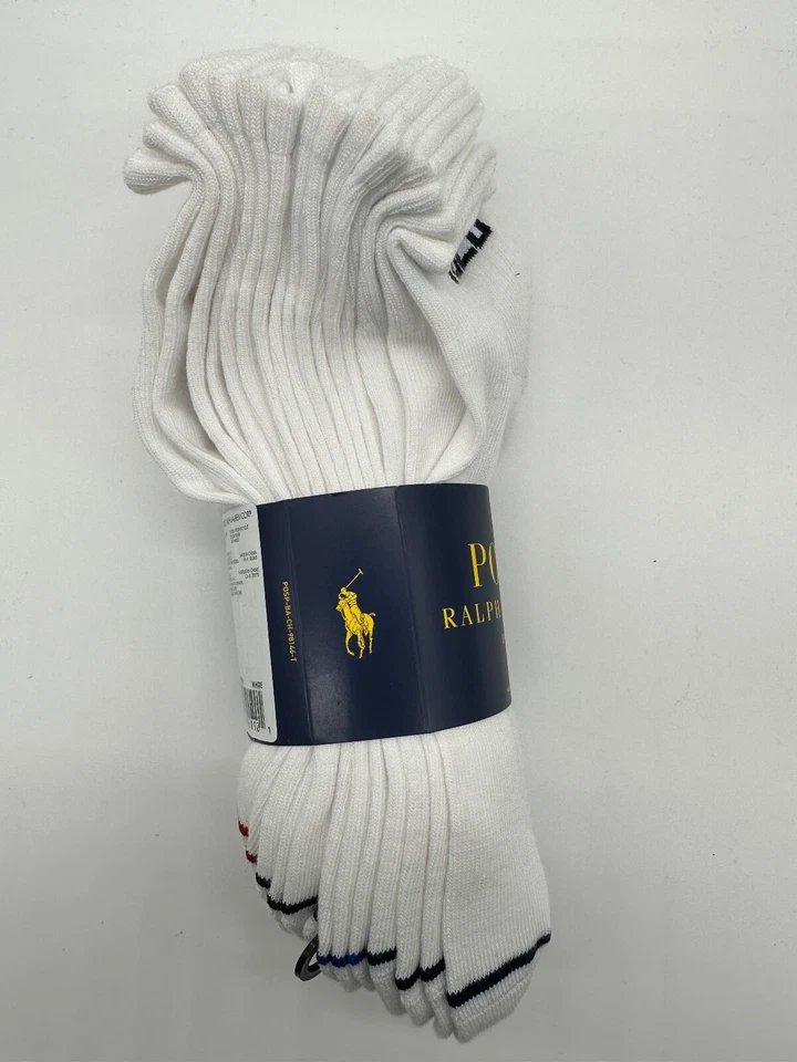 NEW 6 PAIRS MENS POLO RALPH LAUREN ANKLE CUT SOCKS CLASSIC SPORT 10-13 BLK/ WH - Image 4 of 4