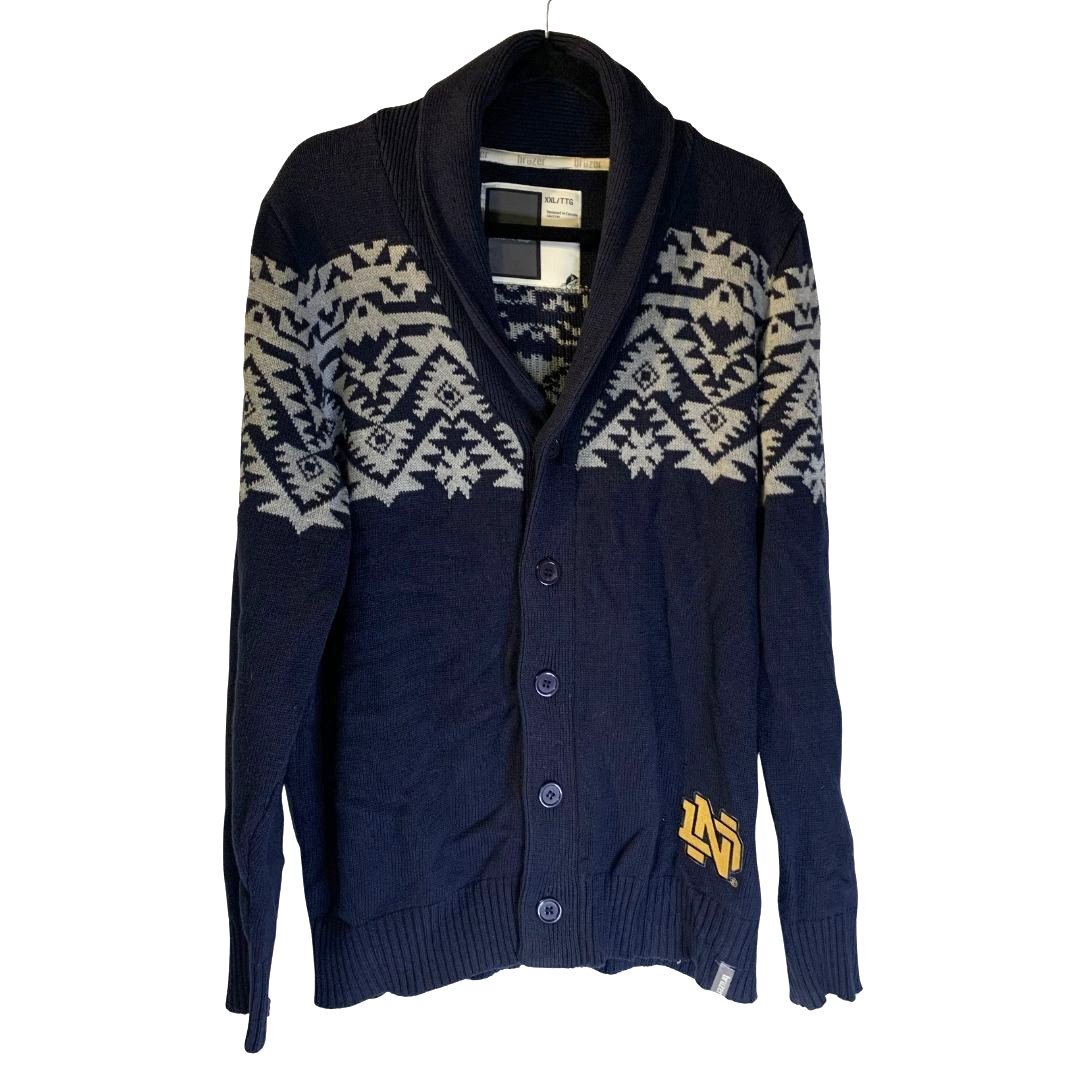 Suéter Cárdigan Irlandés Lucha Bruzer Para Hombres Notre Dame Talla XXL Azul Isla Justa