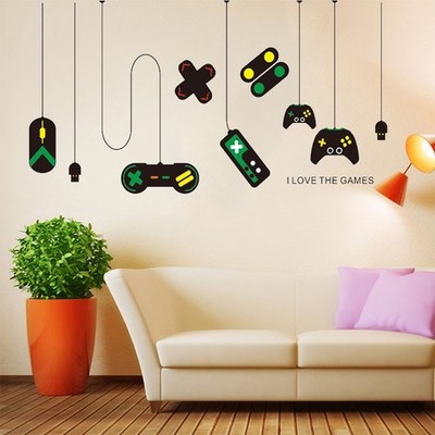 2Pcs Reusable Boys Room Sticker Game Controller Wall Art Kids Room Decoration