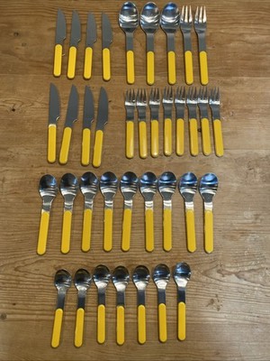 37 Vtg 80s Dansk Summer House Stainless Flatware Set Yellow Handles Serving Set