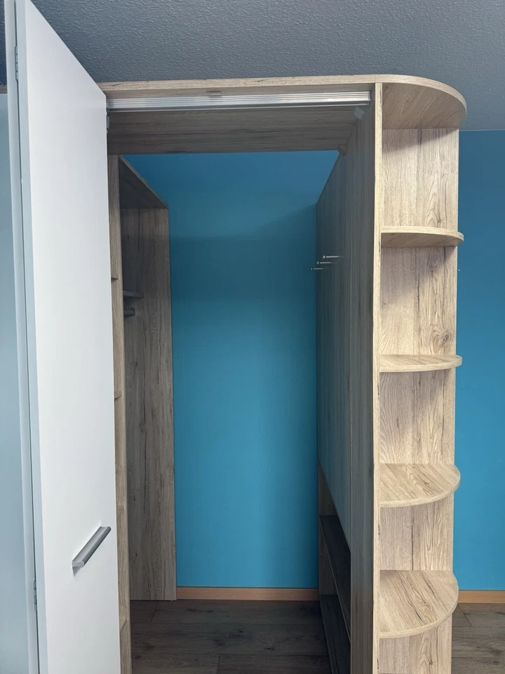 Moderner Eck-Kleiderschrank begehbar Weiß-Holz 150x125x200 Schlafzimmer Stauraum - Bild 2 von 4