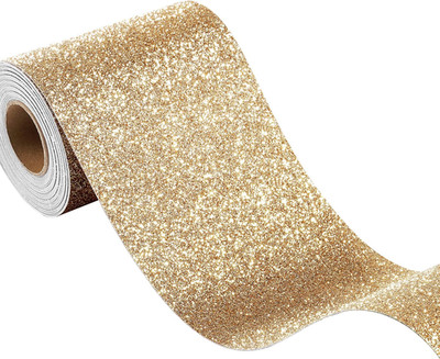 Champagne Gold Glitter Wallpaper Border Peel and Stick Removable Wall Border Tri