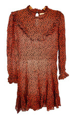 Dôen Minuit Mini Dress Size M Long Sleeve Cherry Print Drapey with ruffles