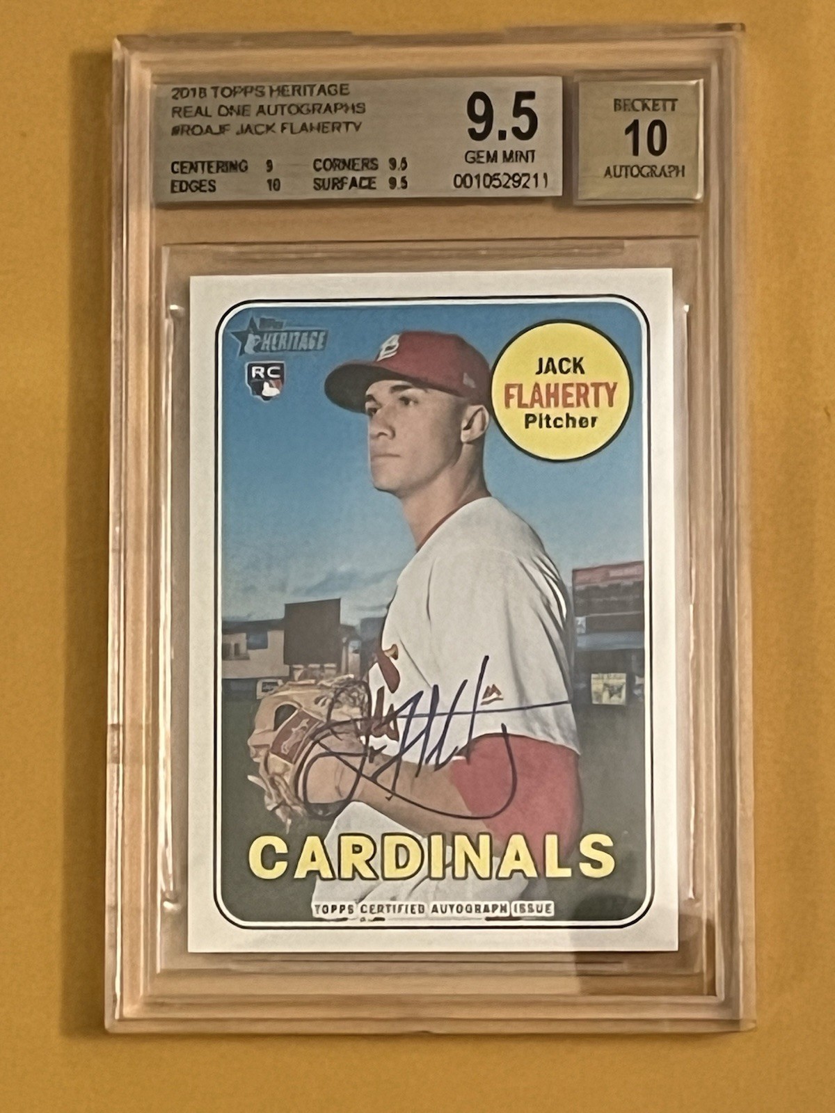 2018 Topps Heritage Jack Flaherty Real One Autograph - BGS 9.5 (AU 10) Auto RC