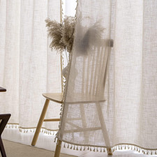 Natural Linen Blended Farmhouse Curtains 84 Inches Long Living Room Boho Curtain