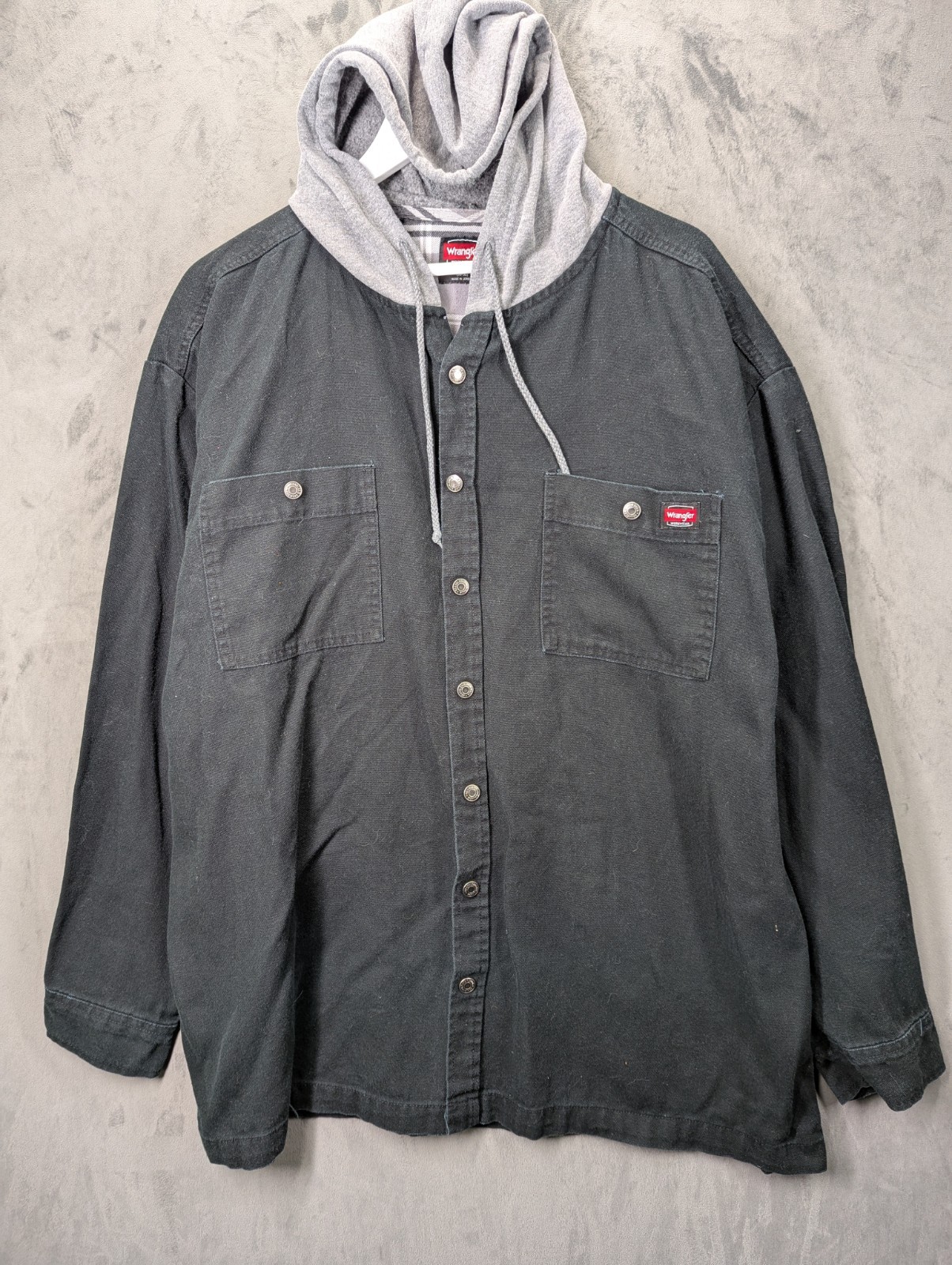 Wrangler Canvas Shirt Jacket Size 2XL Relaxed Hoodie Lightweight Snap Buttons