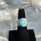Vintage Kingman Turquoise Silver Ring Swirl Wide Band Hammered Signed 925 Size 7