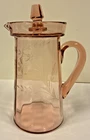 Vintage 1930's Cambridge Pink Depression  Etched Floral   Water Pitcher w/ Lid