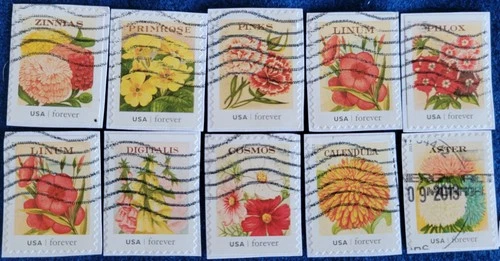 US Stamps Vintage Flower Seed Packets Stamps Used Set of 10 On Paper 4754-4763