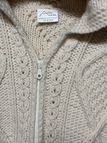 Wolle Zopfmuster Fischer Kapuze Cardigan Pullover Damen XL Elfenbein Reißverschluss vorne - Bild 5 von 7