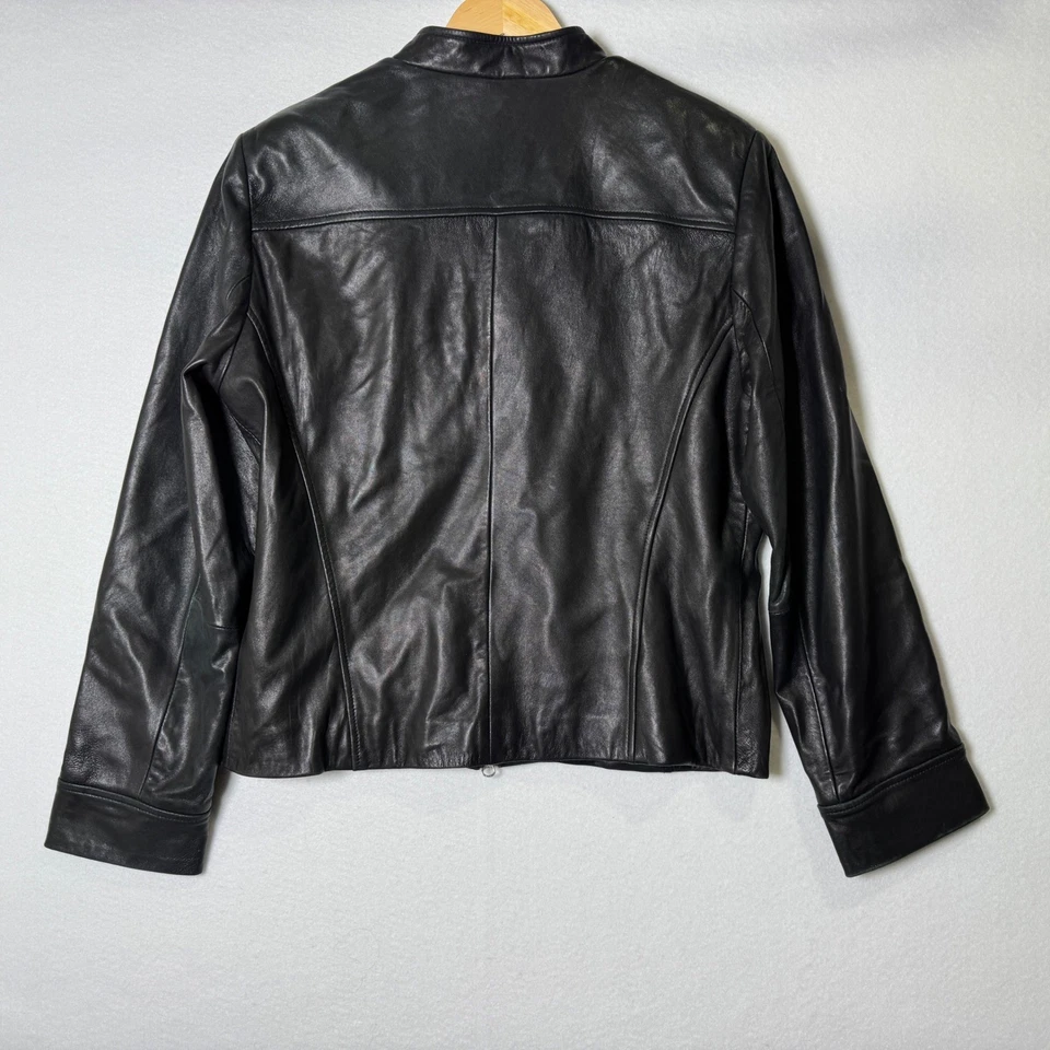Chaqueta de Cuero Negra De Colección Para Mujer Talla L Cremallera Completa Cuero Genuino Informal Esquina Foto 2 de 4